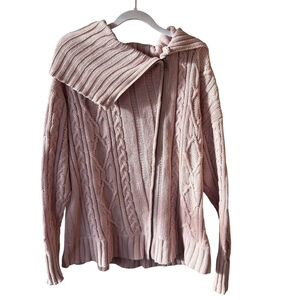 Hurley Off-the-Shoulder Pink Sweater Size M Cable Knit Oversized Chunky Cozy